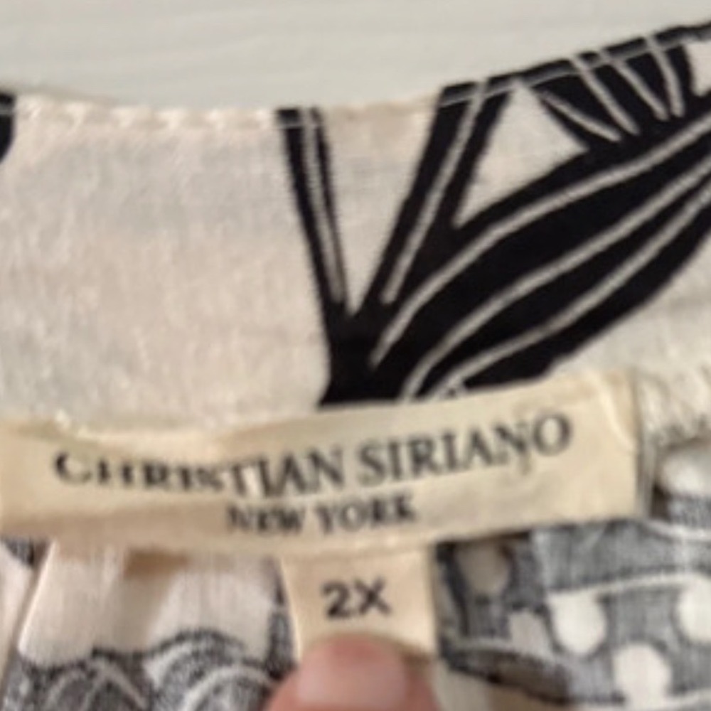 Christian Siriano 2X Black Cream Linen Blend Floral Crochet Top - Picture 4 of 7
